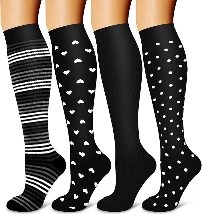 4 Pairs-Compression Socks for Women&Men Circulation-Best Support for Nurses,Running,Athletic by LaiteHebe