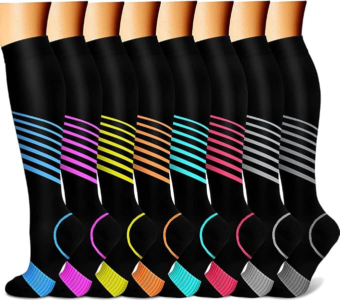 CHARMKING Compression Socks for Women & Men Circulation (8 Pairs) 15-20 mmHg Best Calf Socks Support for Athletic Cycling by CHARMKING