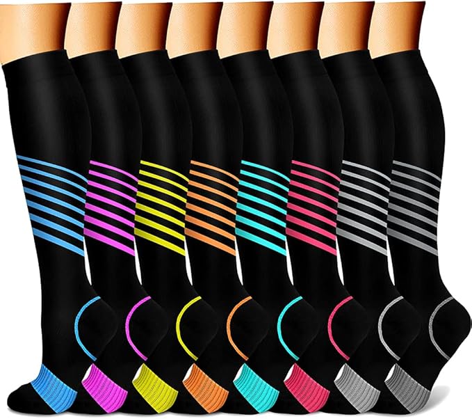 CHARMKING Compression Socks for Women & Men Circulation (8 Pairs) 15-20 mmHg Best Calf Socks Support for Athletic Cycling by CHARMKING