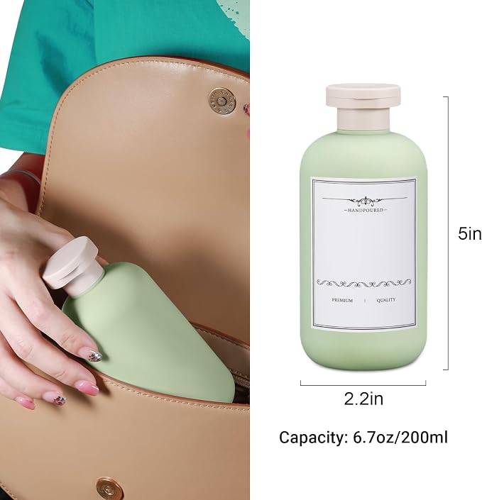 6.8oz Travel Bottles for Toiletries, Empty Plastic Squeeze Bottles with Flip Cap, Lotion Container for Toiletries Travel Size Shampoo and Conditioner (3 pack Green) - Image 3