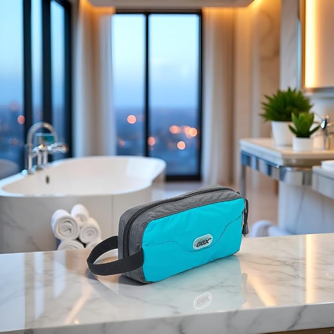 GOX Travel Small Toiletry Bag for Men Nylon Dopp Kit Medicine Bag Travel Organizer Pouch Shave Kits for Teens Toiletry Essentials Bathroom Compact (Turquoise, 7.9 * 3.7 * 2 Inches) - Image 2
