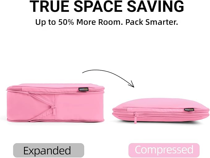 4 Piece Compression Packing Cubes for 3–7 Day Travel, Space Saving Travel Organizers with Breathable Mesh, Double-Zipper Packing Cubes for Carry-On & Suitcases (Petal) - Image 2