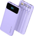 Nusyddy Portable Charger 10000mAh 22.5W w/4 Built-in Cables/6 Outputs Purp. | 22.5W Fast Charging, LED Display, Pass Through Charging, Charge 6 Devices at once, TSA Approved, Fits iPhone, iPad, Samsung by NUSYDDY