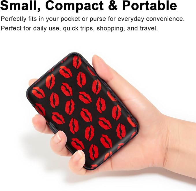 Credit Card Holder, Metal Card Wallet RFID Blocking Mini Slim Aluminum Business Hard Card Case for Women Men (Red Lips) - Image 3