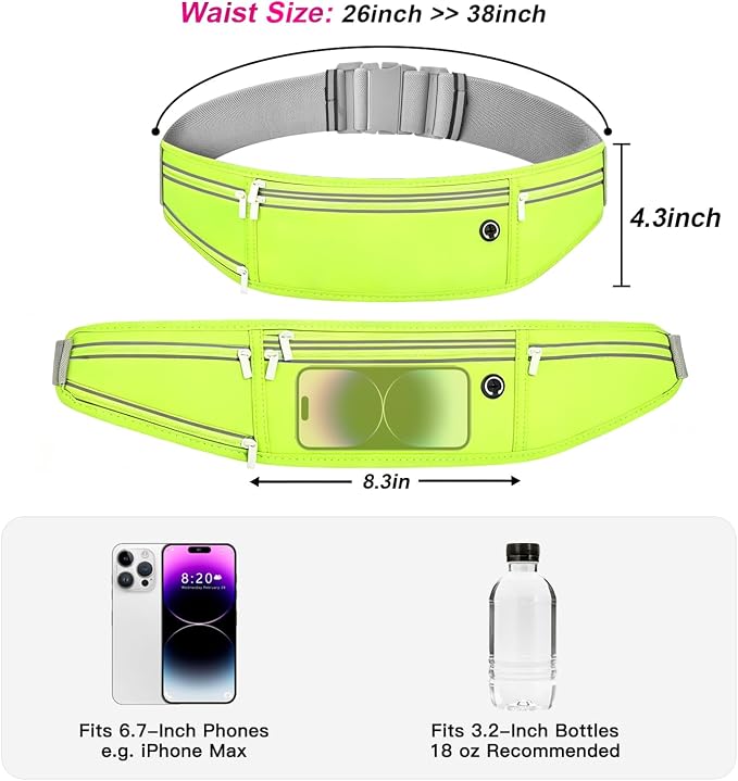 Slim Running Belt for Women Men,Runners Fanny Pack Phone Holder,Money Belt,Running Gear Accessories,with 3 Pockets (Grass green) - Image 3