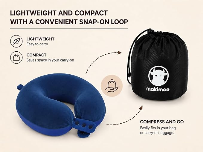 Travel Neck Pillow, Top Memory Foam Pillow for Head Support, Ideal for Airplanes, Cars, and Home Recliners, Adjustable and Soft (Blue) - Image 6