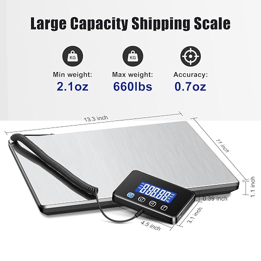 660 lb Shipping Scale with Large LCD Display, Heavy Duty Postal Scale, 7 oz Accuracy, Digital Package Scale for Warehouse, Freight, Industrial and Home Business - Image 2