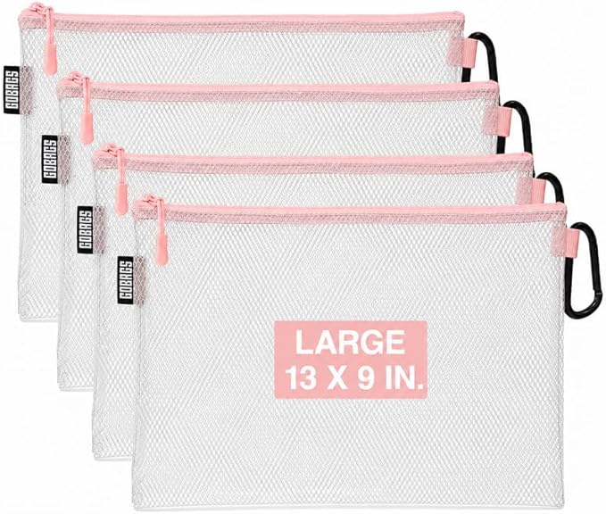 Air Production Large Clear Zipper Pouch (4-Pack) – Cable Organizer & Travel Gear Bag for Electronics, Camera Accessories, Tool Pouch & Small Tech Storage (Pink) by Unknown
