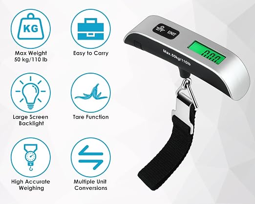 Luggage Weight Scale Portable Digital Suitcase Scale for Travel Handheld Scale with Temperature Sensor, 110 lb/50 kg, Battery Included - Image 5