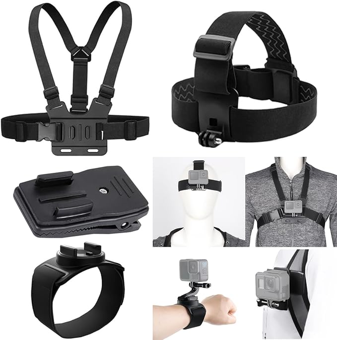 4 in 1 Camera Accessories Kit Head Strap, Chest Strap, Backpack Clip, Wrist Strap Mount Compatible with GoPro Hero 13 12 11 10 9 8 7 6 5 4, Session & Most Action Camera by Lupholue