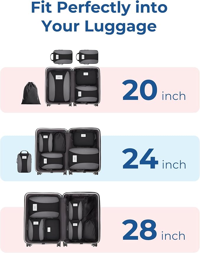 BAGSMART Compression Packing Cubes, 6 PCS Packing Cubes for Suitcases, Travel Bags Organizer for Luggage, Lightweight Packing Cube for Travel Essentials - Image 3
