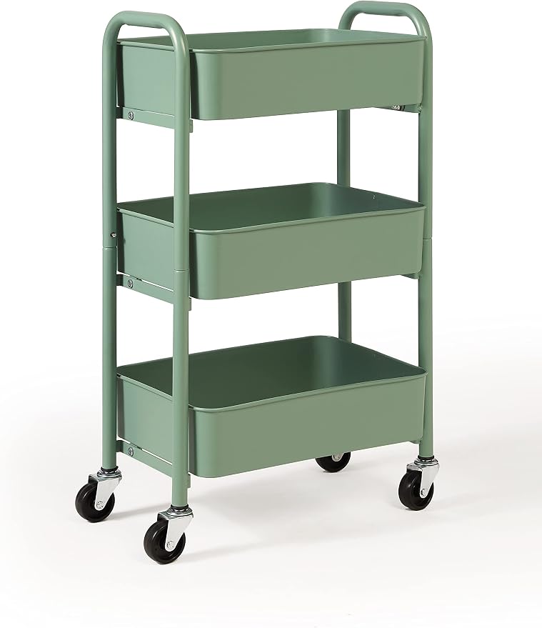 SunnyPoint 3-Tier Delicate Compact Rolling Metal Storage Organizer - Mobile Utility Cart Kitchen/Under Desk Cart with Caster Wheels - Turq (15.35" X 10.24" X 26.8"H) - Image 2