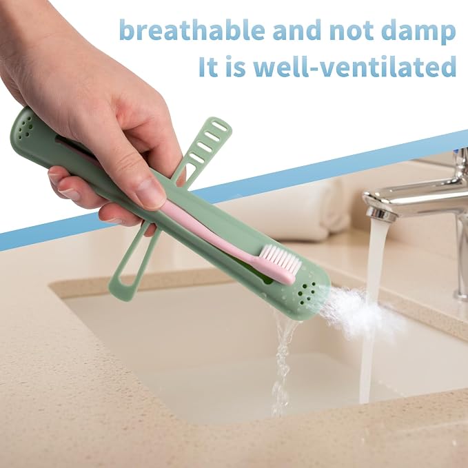 Silicone Toothbrush Travel Case,Portable Travel Toothbrush Holder,Durable Manual Toothbrush Box Container for Traveling,Bathroom,Camping,Business,Breathable and Hygienic (Green) - Image 6