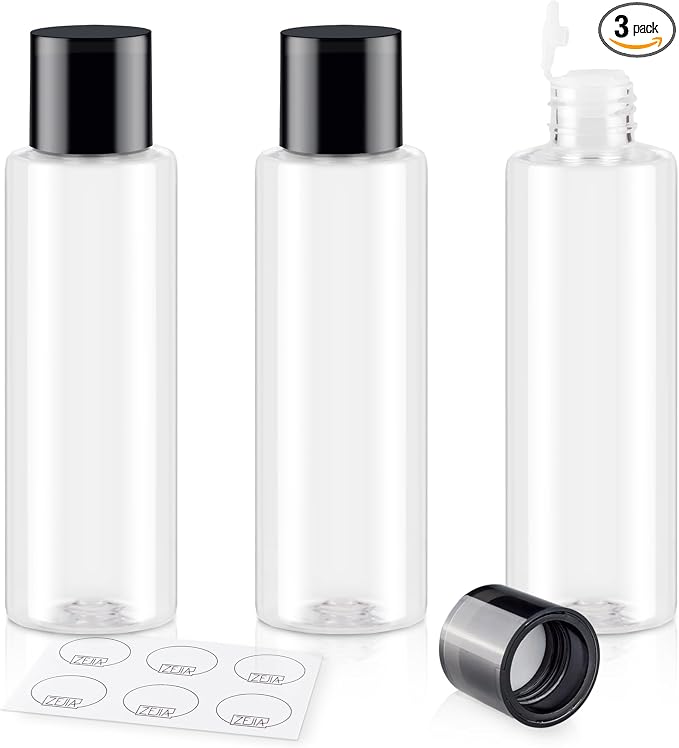 150ML/5OZ Travel Size Toiletries, 3 Pack Travel Size Containers | Double Leak Proof & Refillable Plastic Travel Bottles for Shampoo, Lotion, Body Wash with 6pcs Labels (Clear) by ZEJIA