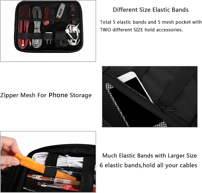 MATEIN Electronics Travel Organizer, Double Layers Charger Organizer Bag | with Sturdy Handle for Travel Accessories, Tech gifts for Men and Women, Medium Tech Case for Cable Management, Peacock Blue - Image 4