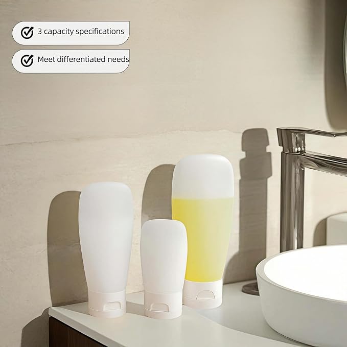 Chinshwehaw Portable Travel Bottles Set, Silicone Squeeze Containers, White, 3-Pack (30ml, 60ml, 100ml), Leakproof, Wide Mouth Design, BPA-Free, TSA Approved for Toiletries, Shampoo, Lotion (White) - Image 9