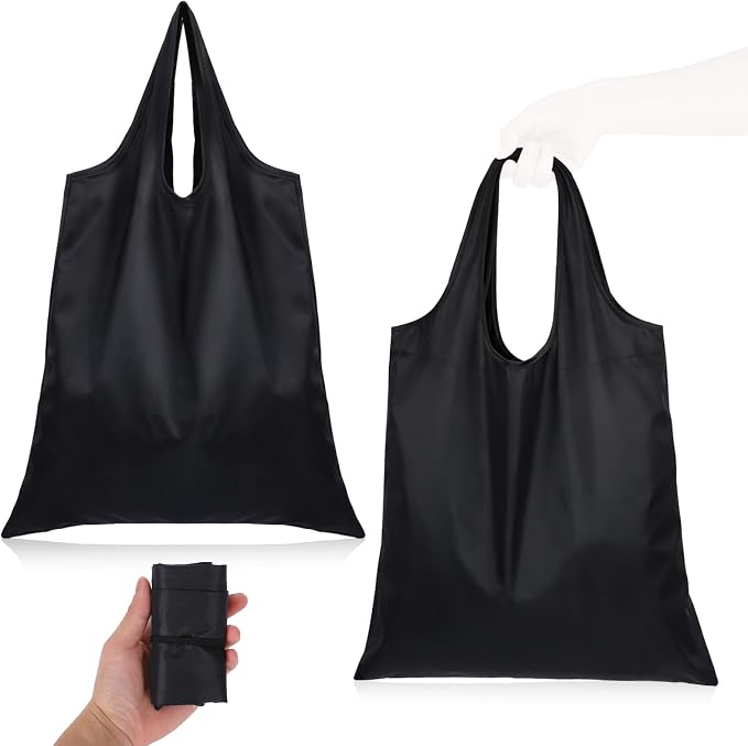 ElevateTech Foldable Tote for Women Men, 2 Pcs Ultra-Lightweight Foldable Shopping Bag Kitchen Reusable Grocery Bag Washable Tote Bags Compact Travel Market Handbag (Black) - Image 2
