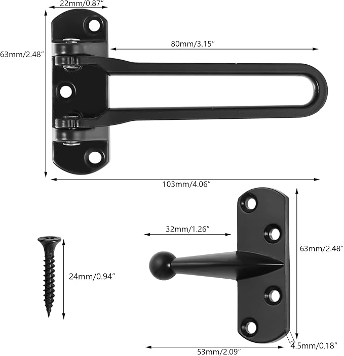 Topbuti Home Security Door Lock, 2 Pack Latch Guard Clasp Front Door Locks for Kids, Home Reinforcement Lock for Swing-in Doors, Hotel Door Latches, Thicken Solid Aluminium Alloy (Black) - Image 2