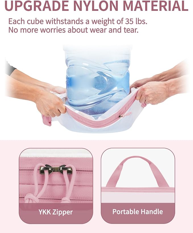 ECOHUB 6 Set Compression Packing Cubes, Gifts for Women Mom, Lightweight Vacation Travel Essentials Accessories for Suitcase Luggage Organizer Bags Set with YKK Zippers Shoe Bag, Pink - Image 2