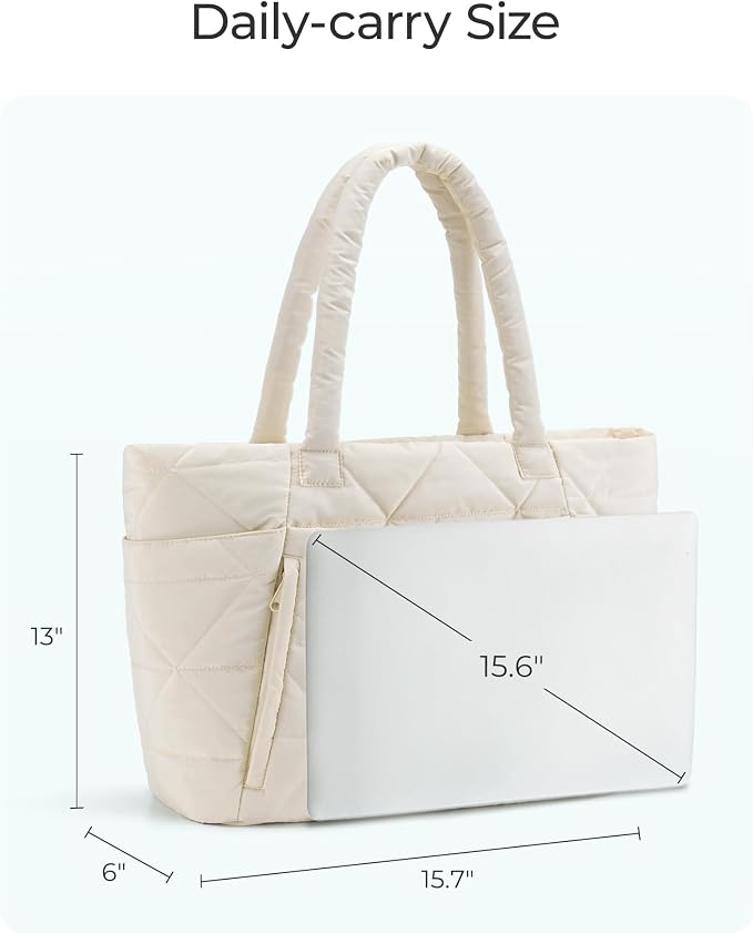 BAGSMART Tote Bag for Women, Puffer Tote Bag with Zipper, Large Quilted Shoulder Bag with Compartments for Travel, Work, Gym - Image 6