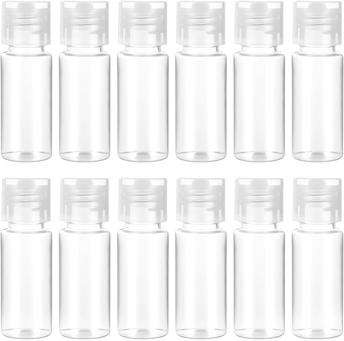 12 PCS Travel Size Empty Sample Containers with Flip Cap, 15ml/0.5oz Clear Plastic Mini Travel Bottles Make up Sample Containers Tiny Bottles for Emollient Water Shampoo Shower Gel Lotion by Unknown