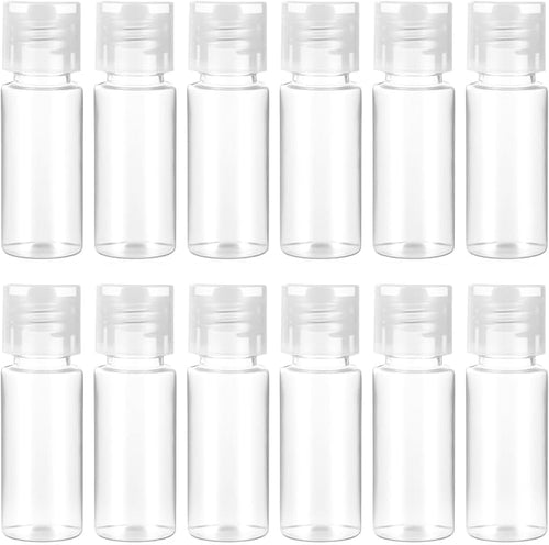 12 PCS Travel Size Empty Sample Containers with Flip Cap, 15ml/0.5oz Clear Plastic Mini Travel Bottles Make up Sample Containers Tiny Bottles for Emollient Water Shampoo Shower Gel Lotion by Unknown