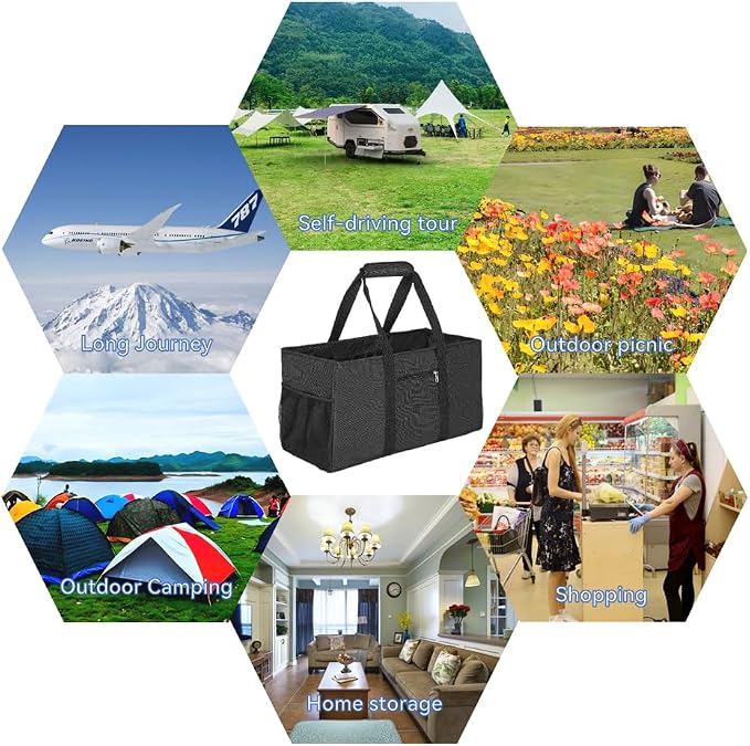 Extra Large Utility Tote Bag - Reusable Grocery Bags Foldable Heavy Duty | Large Shopping Tote 4 Pockets & Reinforced Handles, Water-Resistant Collapsible Tote for Beach, Picnic, Car Storage - Image 7