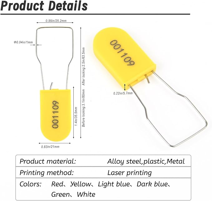 100pcs Security Metal Wire Padlocks, Plastic Security Seals Disposable Anti-Tamper Tag Locks with Numbered Anti Tamper Tag Hasps (Yellow, 100pcs) - Image 4