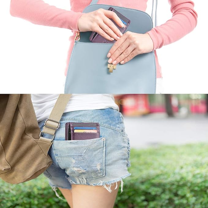 GH GOLD HORSE Slim RFID Blocking Card Holder Minimalist Leather Front Pocket Wallet for Women | Slim - Image 6