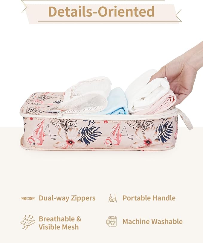Narwey 6 Set Compression Packing Cubes for Travel Women Men, Travel Cubes for Carry On Suitcase, Durable Compression Luggage Organizer Bags - Image 6