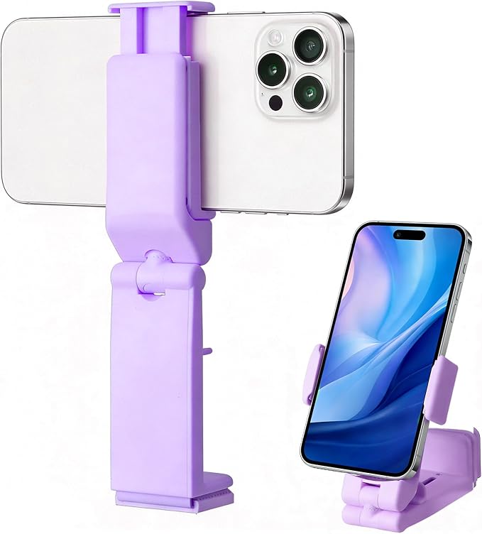 Airplane Phone Holder, Foldable Phone Holder for Airplane Seat Back Luggage Pole Desk 360° Rotation for Multi-Directional Viewing, Travel Essentials Holds Cell Phones (Purple 1pcs) by Unknown