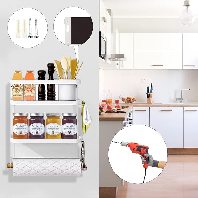 Magnetic Spice Rack for Refrigerator White Magnetic Paper Towel Holder for fridge Magnetic Shelf Magnetic Shelves Fridge Magnet Organizer Spice Rack Kitchen Organization Kitchen Storage - Image 7