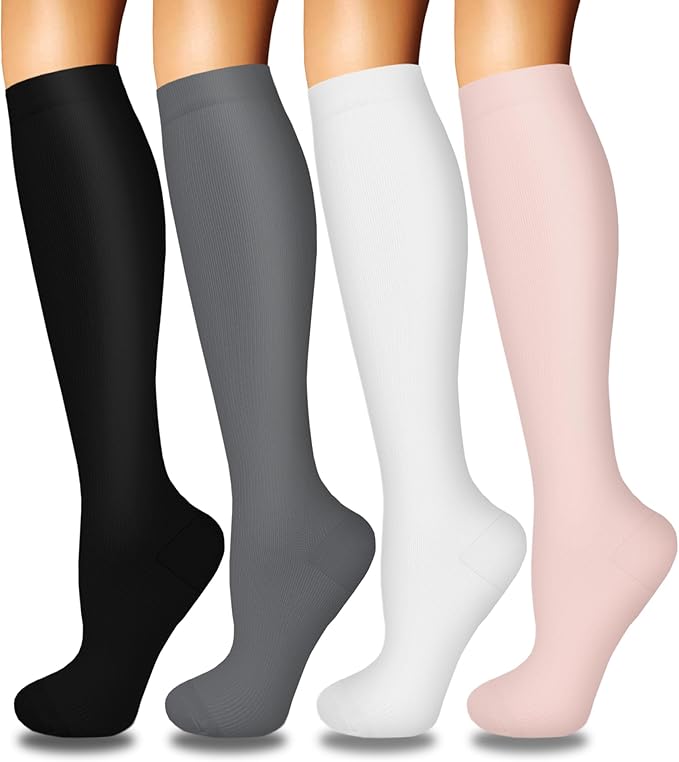 4 Pairs Compression Socks for Women Circulation-Best Support for Nurses,Running,Athletic,Travel by Iseasoo