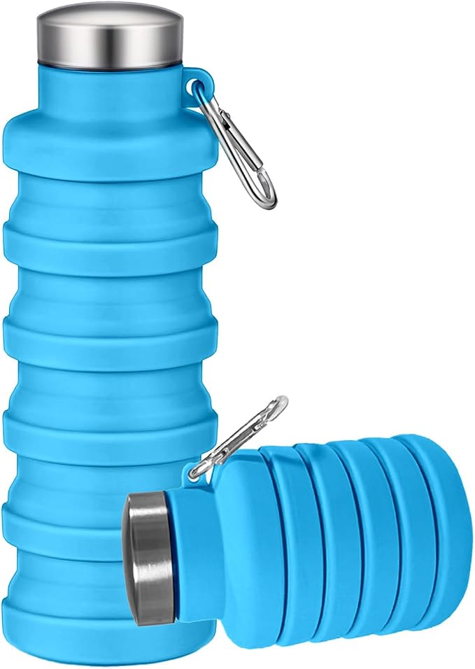 Collapsible Water Bottles,16oz Capacity Portable Reusable Silicone Water Bottle,Leak-proof,with buckle,foldable storage,Lightweight Durable for Fitness,Cycling,Sports,Camping,Hiking，Blue by Unknown