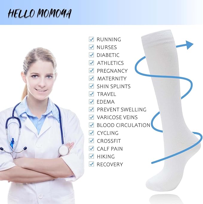 hello momoya Compression Socks for Women Men Circulation Knee High 8 Pairs for Nurses, Running, Travel, Athletic - Image 4