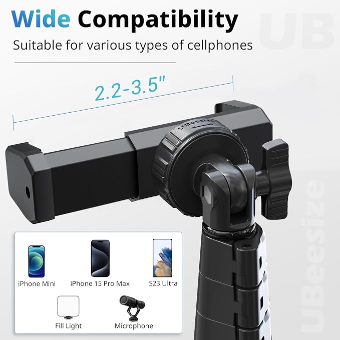 UBeesize 88’’ Flexible Phone Tripod with 14.95’’ Gooseneck, Remote and Phone Holder, Overhead Cell Phone Stand＆Selfie Stick for Video Recording, Compatible with iPhone Android Phone, Camera Black - Image 4