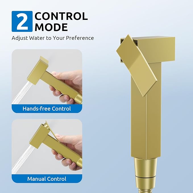 Arofa Built-in Hot and Cold Bidet Sprayer, Hands-Free Control, Brushed Gold | Wall-Mounted Design, Dual Control Modes, Leak-Free Hose, Feminine/Baby/Pet Wash, Cloth Clean & Rinse, Stainless Steel, Square - Image 4