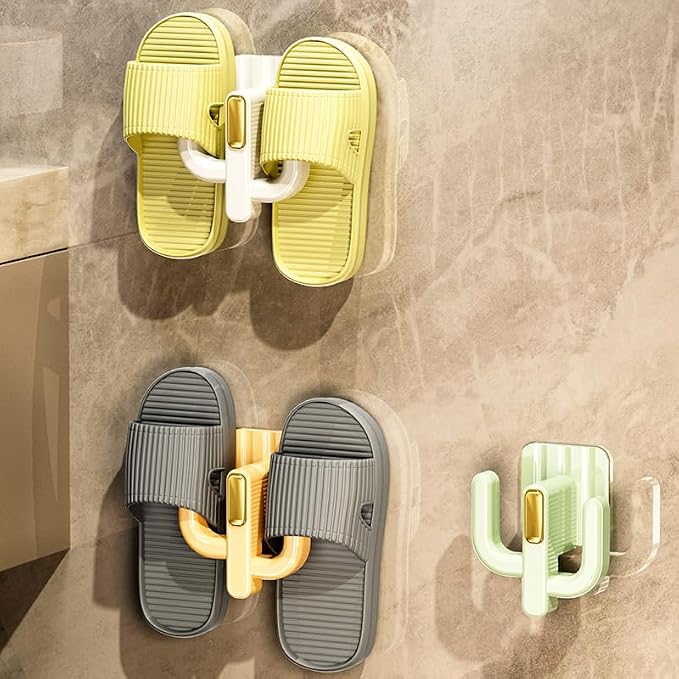 4-Pack Wall Mounted Shoe Rack - Multi-Purpose Hanging Organizer with Hooks for Slippers, Hats, Towels & Keys, No-Drill Space-Saving Adhesive Storage for Entryway, Bathroom & RV, (White) - Image 5