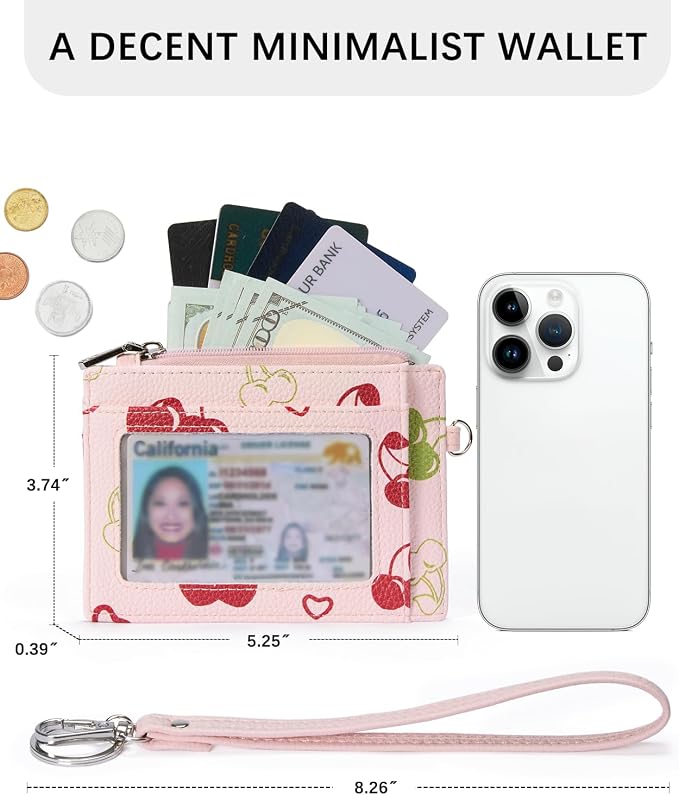BOSTANTEN Credit Card Holder RFID Small Wallet for Women with Keychain | Slim, Wristlet, Zipper Coin Pocket, Pocket-Friendly, Vegan Leather, Minimalist, Gifts, Cherry - Image 5