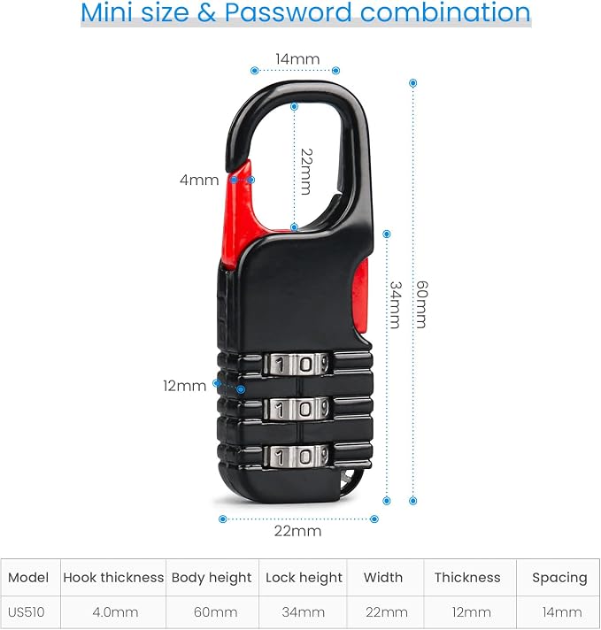 3 Pcs Mini Padlock, 3 Digits Combination, Black for Kids Diary Backpack | Zinc Alloy, Ideal for Kids' Treasure Chests, Backpacks & School Lockers. - Image 2