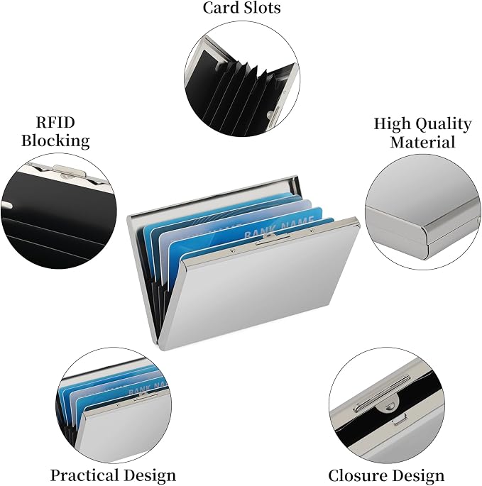 Stainless Steel Credit Card Wallet RFID Blocking Metal Case Pocket Business Card Holder for Women and Men - Image 4