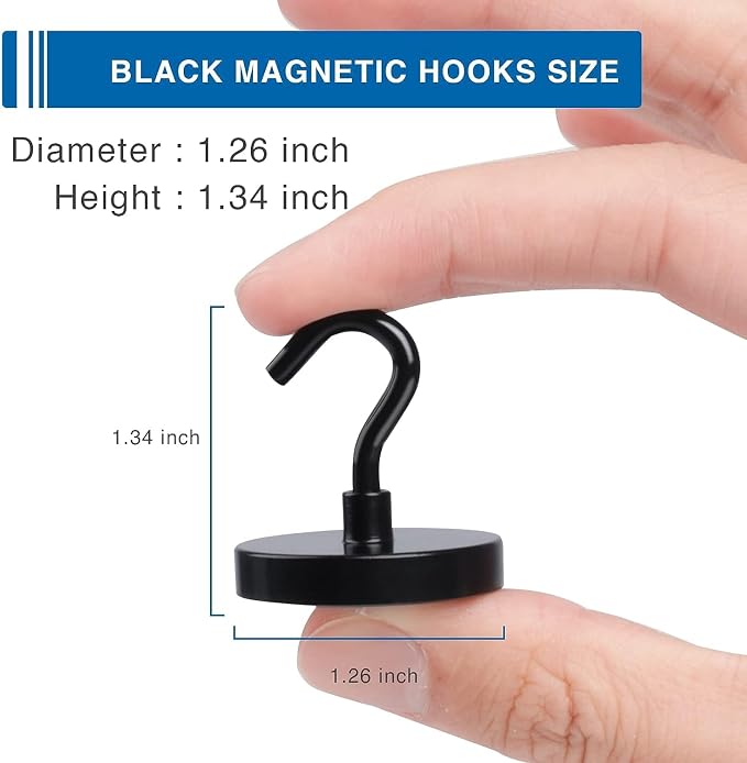 LOVIMAG Magnetic Hooks for Cruise Cabins, 130LBS, 12Pack | Heavy Duty Neodymium Magnet with Hook Essentials for Classroom, Fridge, Ceiling, Hanger, Black - Image 2
