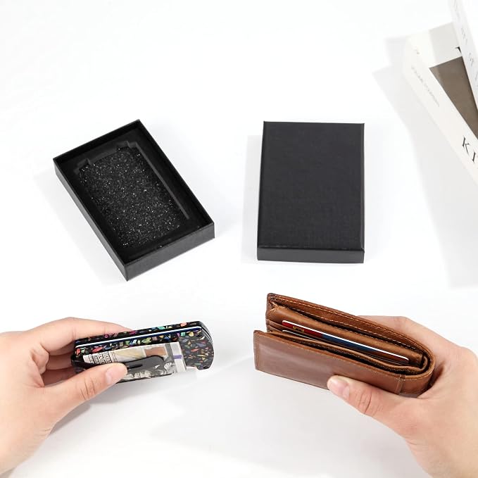 Slim Wallet for Men,RFID Blocking Minimalist Metal Wallet, Money Clip/Cash Holder, Front Pocket Aluminum Credit Card Holder, Ideal Gift for Men,Unique Pattern Black - Image 8