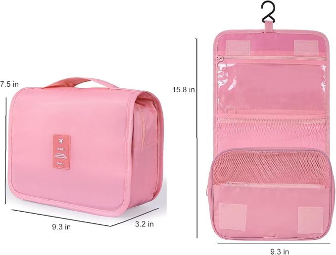Hanging Travel Toiletry Bag for Women, Hanging Toiletry Bag with Multi-Pockets, Toiletry Bag for Traveling Easy Clean, Travel Organizer Pink - Image 2