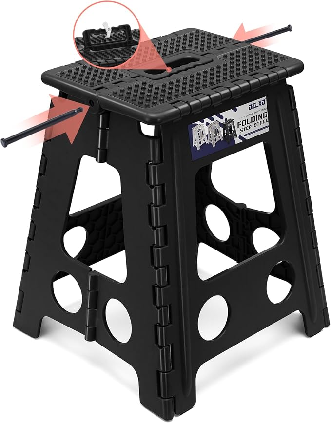 Delxo 16 Inch Folding Step Stool,Foldable Step Stool for Adults Black Dot | Step Stool with Safety Lock,Portable Collapsible Step Stool,Non-slip Folding Stools for Kitchen Bathroom Bedroom Garden 1PC - Image 9