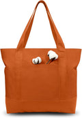 TOPDesign 3-Pack Canvas Tote Bags with an External Pocket, Reusable Grocery Shopping Bags, Top Zipper Closure, Daily Essentials (Orange) by TOPDesign
