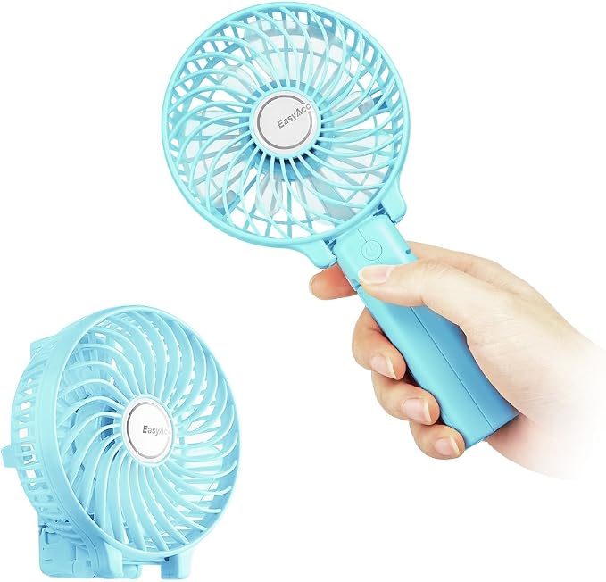 EasyAcc Mini Handheld Fan with Built-in Battery, USB Rechargeable Desk Fan, 3-10H Runtime, Folding Portable Personal Fan for Stroller, Travel, Office and Outdoor by EasyAcc