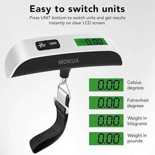MOKUA Portable Digital Luggage Scale, 110lbs Hanging Baggage Scale with Backlit LCD Display, Portable Suitcase Weighing Scale, Travel Luggage Weight Scale with Hook - Image 6