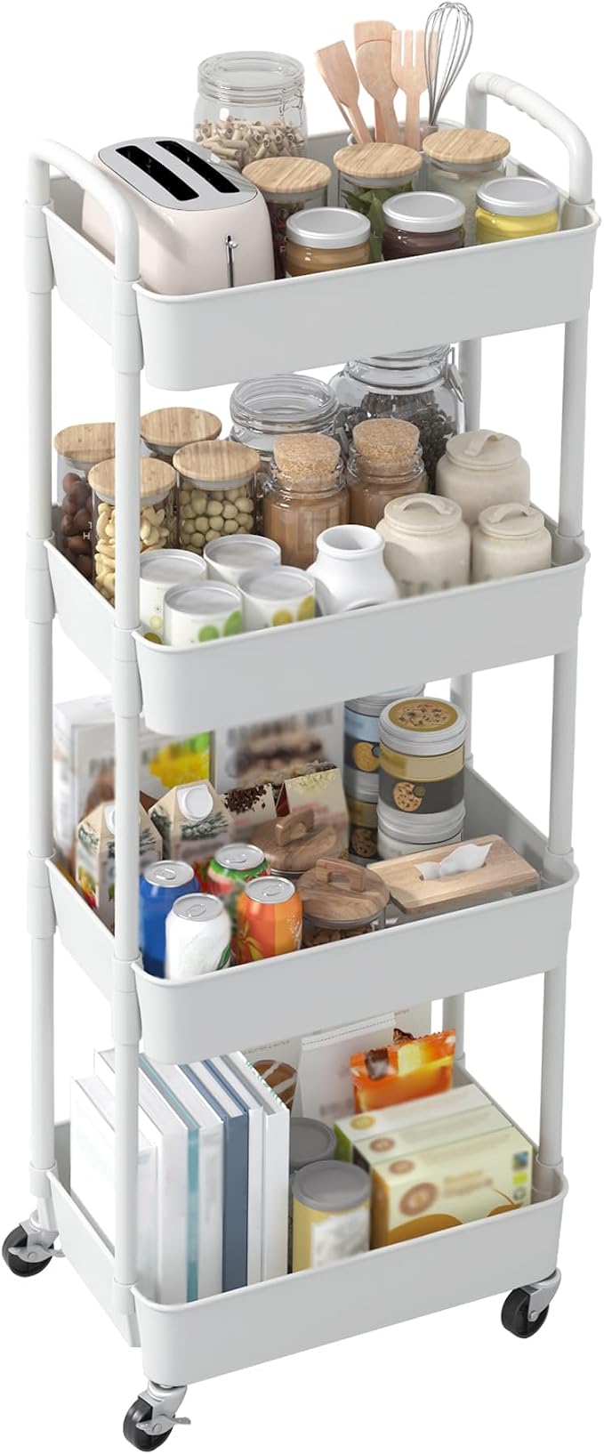 Sywhitta 4-Tier Plastic Rolling Utility Cart with Wheels for Storage,White | Multi-Functional Storage Trolley, for Office, Living Room, Kitchen, Bathroom,Movable Organizer,Space-Saving,Easy to assemble - Image 9