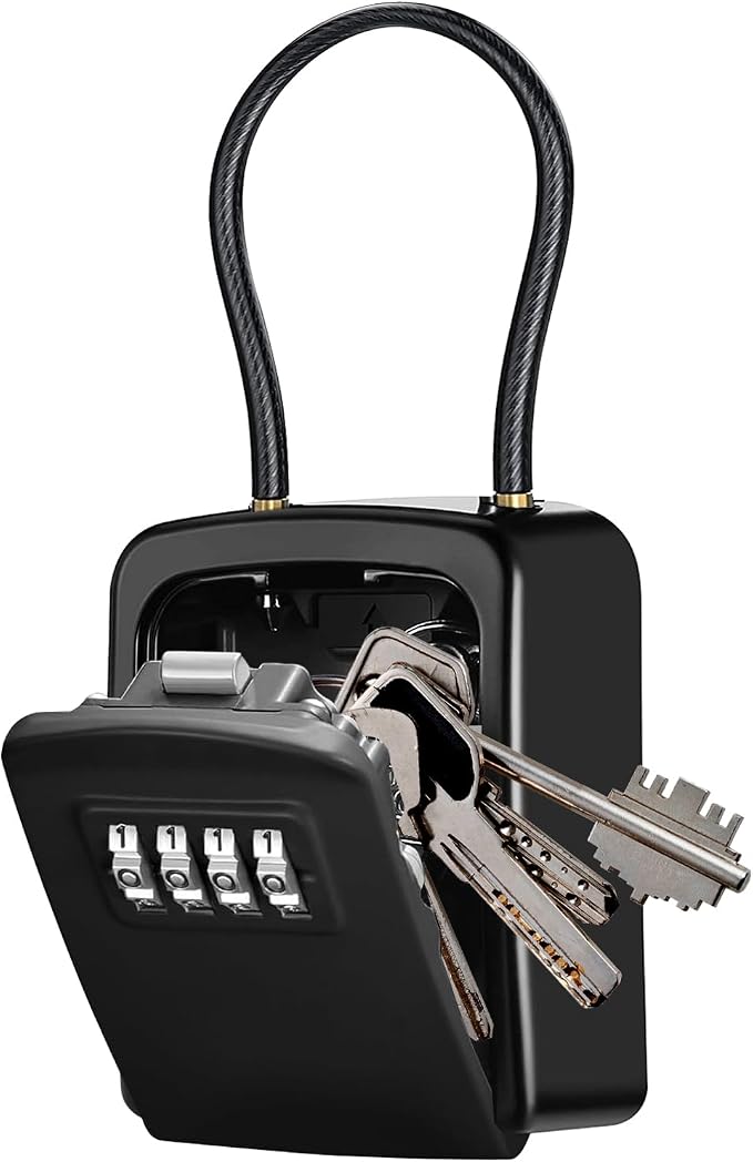 4 Digit Combination Key Lock Box, Portable Key Safe with Removable Cable, Resettable Waterproof Key Storage Box for Outdoor Door Knob Mount, Ideal for Airbnb, Home, Garage, Office & Vacation Rental by V%C2%B7RESOURCING